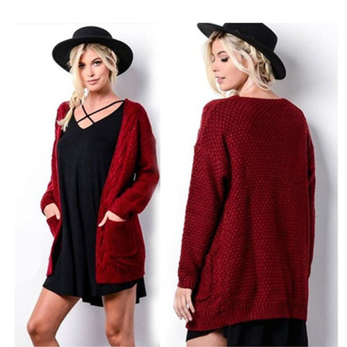Damen Grober Strickcardigan mit offener Front und praktischen Taschen Drune