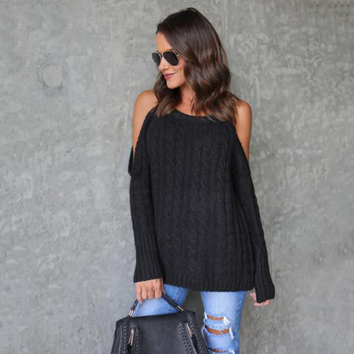 Damen Strickpullover mit off-shoulder Design und detaillierter Zopfstruktur Drune