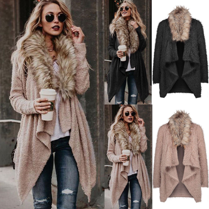 Damen Strickjacke mit kuscheligem Kragen und asymmetrischem Schnitt Drune