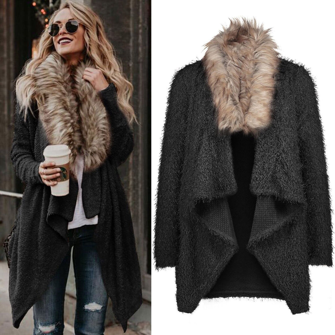 Damen Strickjacke mit kuscheligem Kragen und asymmetrischem Schnitt Drune