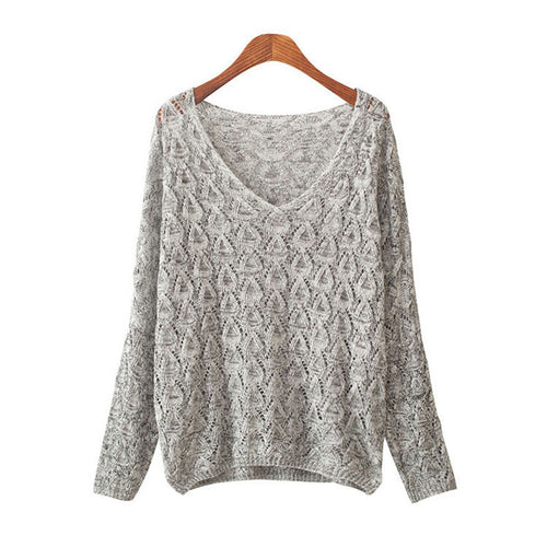 Damen lässiger Strickpullover mit V-Ausschnitt und luftiger Lochstruktur Drune