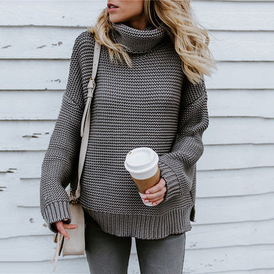 Damen Grobstrickpullover mit hohem Kragen und lässiger Passform Drune