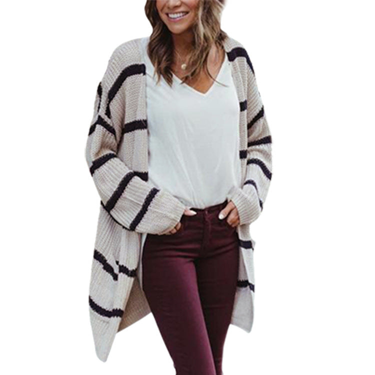 Damen Grobstrickpullover mit lässigem Schnitt und modernen Streifen Drune