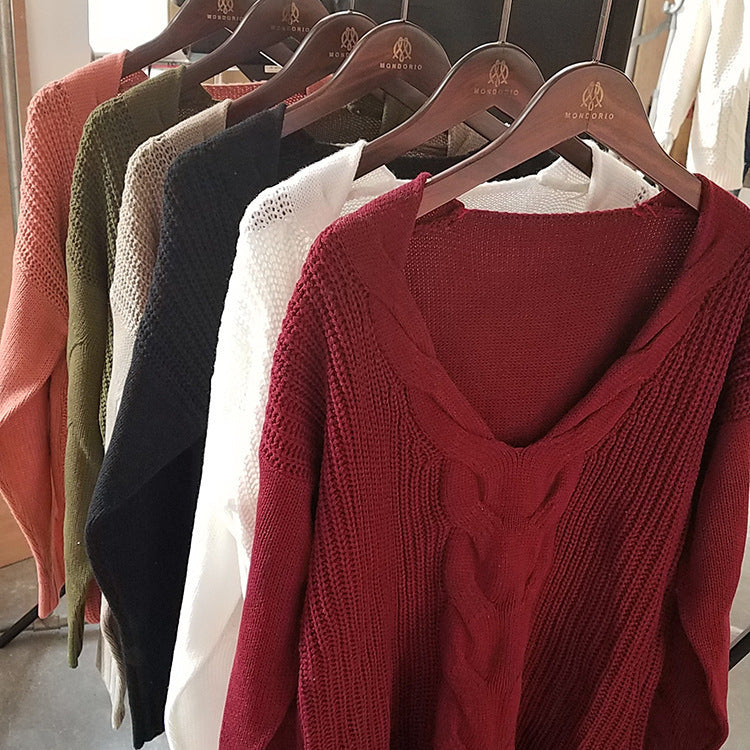 Damen Strickpullover mit tiefem V-Ausschnitt und lässigem Schnitt Drune