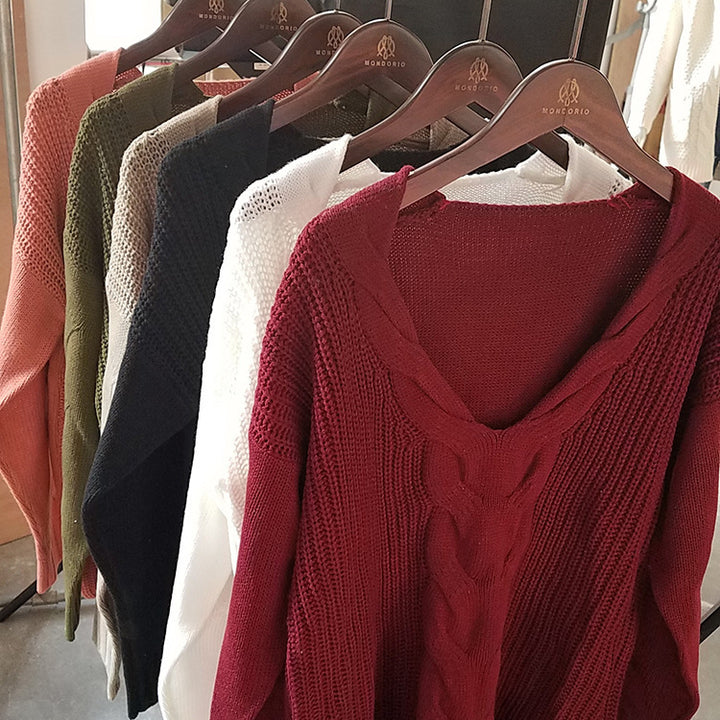 Damen Strickpullover mit tiefem V-Ausschnitt und lässigem Schnitt Drune