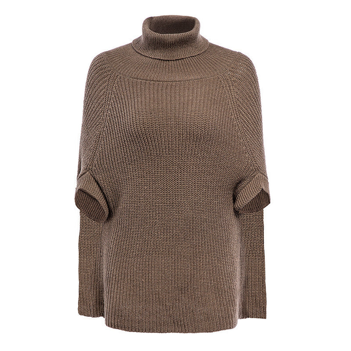 Damen Strickpullover mit hohem Kragen und asymmetrischem Schnitt Drune