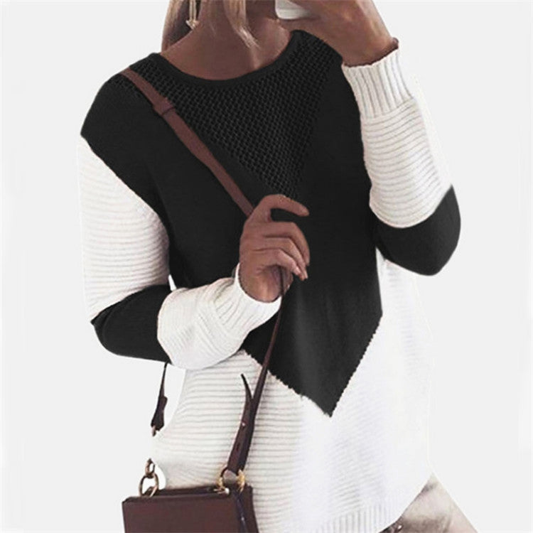 Damen modischer Strickpullover mit kreativem geometrischem Muster Drune