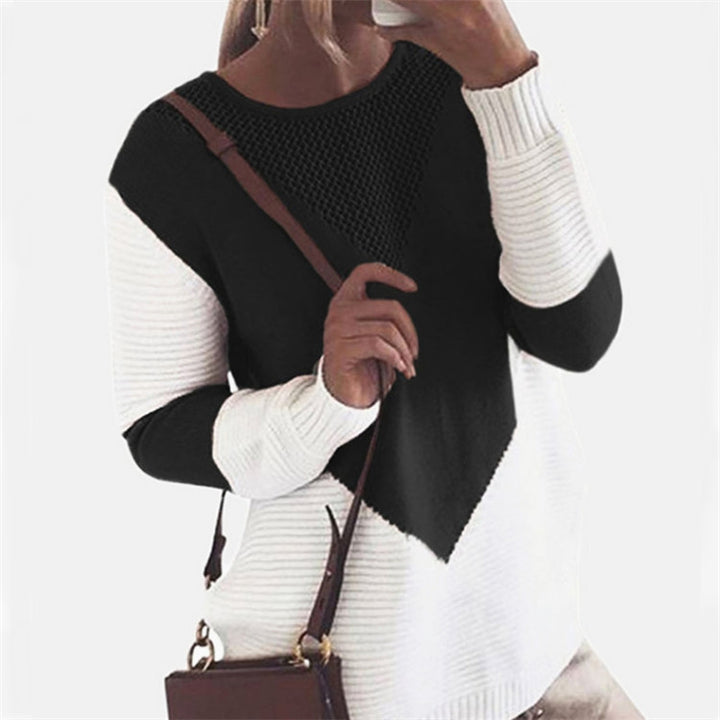 Damen modischer Strickpullover mit kreativem geometrischem Muster Drune