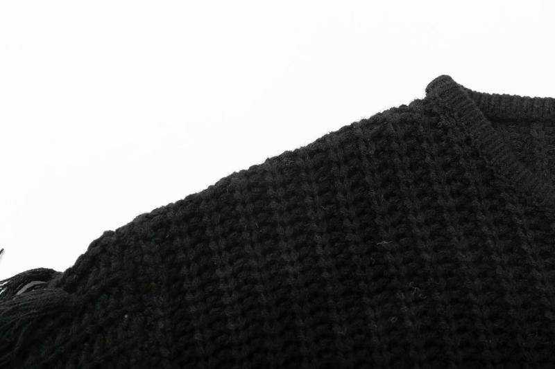 Damen trendiger Strickpullover mit ausgefallenen Fransenärmeln Drune