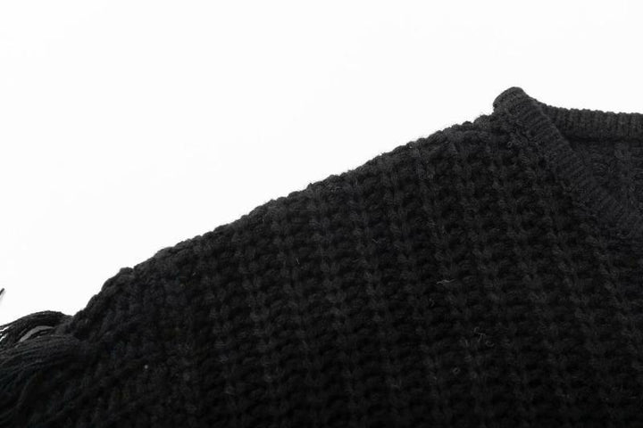 Damen trendiger Strickpullover mit ausgefallenen Fransenärmeln Drune