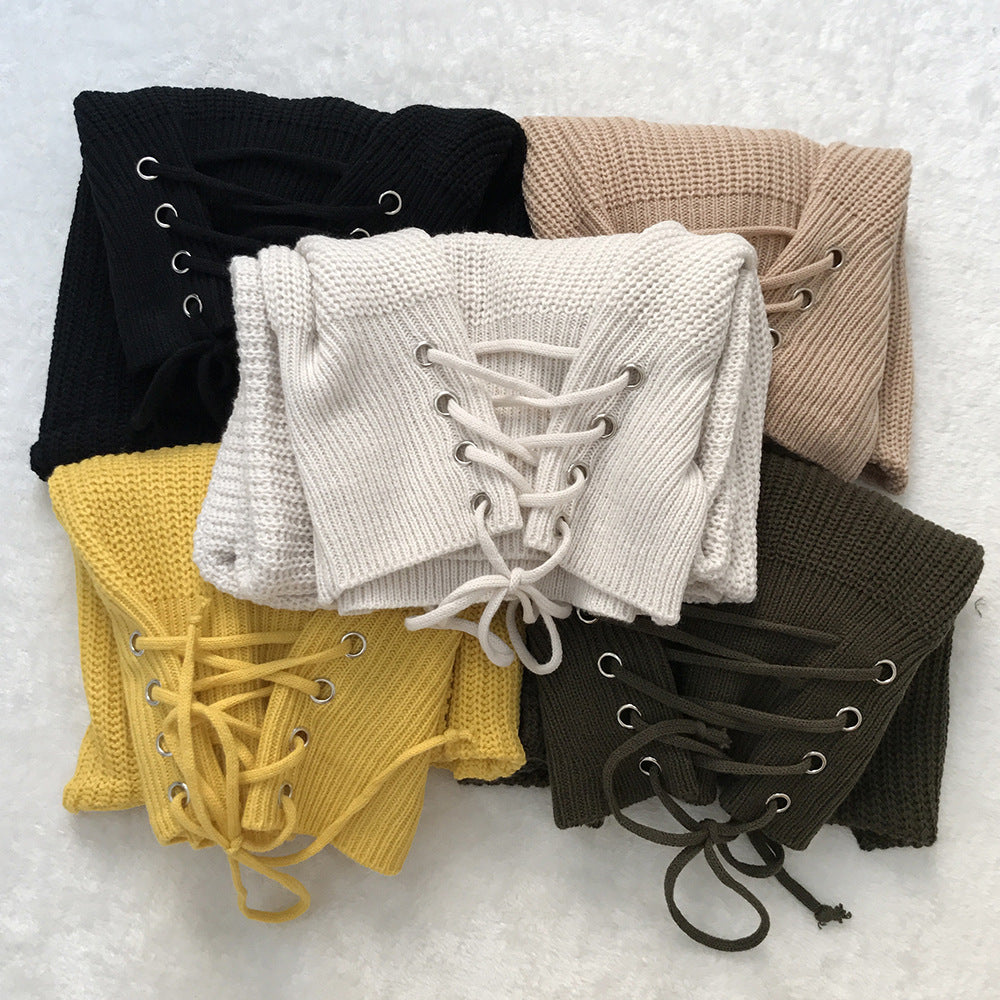 Damen Strickpullover mit schnüren und weitem Schnitt Drune