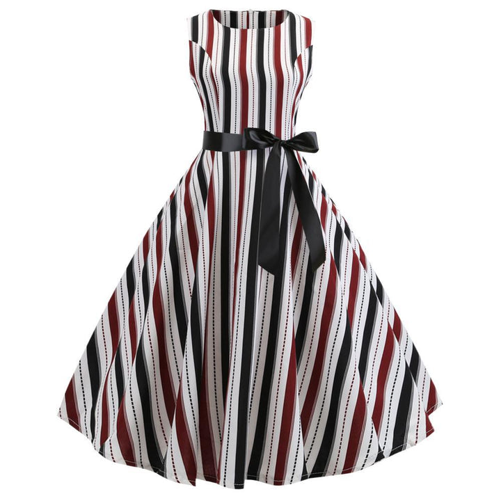Damen A-Linien Kleid mit Streifenmuster und Taillengürtel Drune