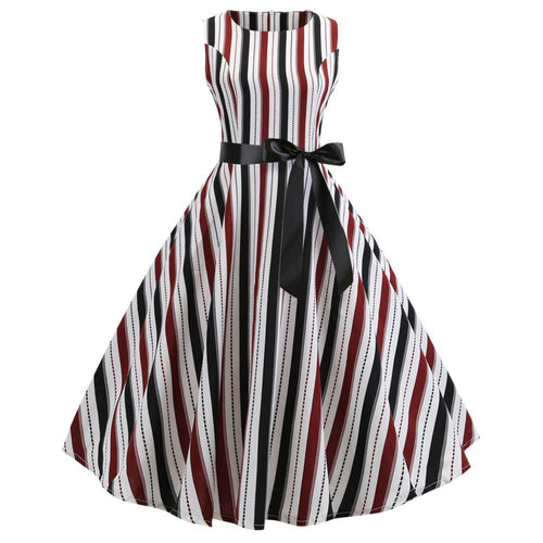 Damen A-Linien Kleid mit Streifenmuster und Taillengürtel Drune