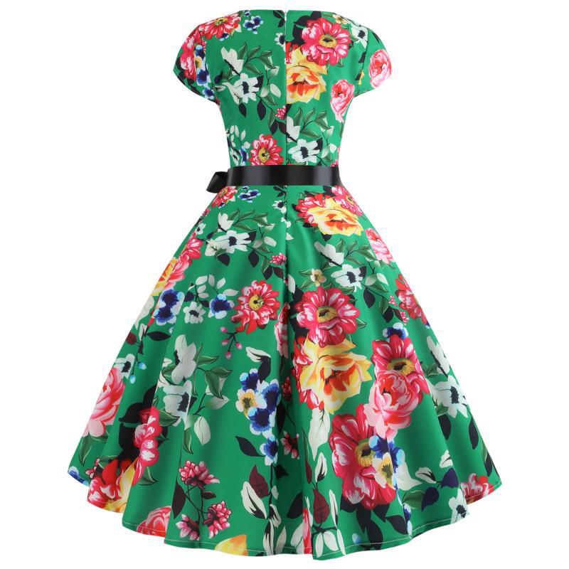Damen Midi-Kleid mit floralem Design und verstellbarem Taillengürtel Drune