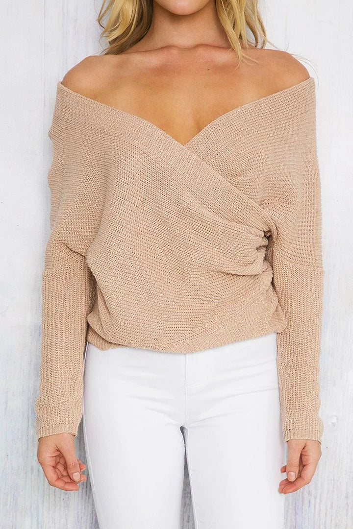 Damen Wickelpullover mit offenem Design und tiefem Ausschnitt Drune