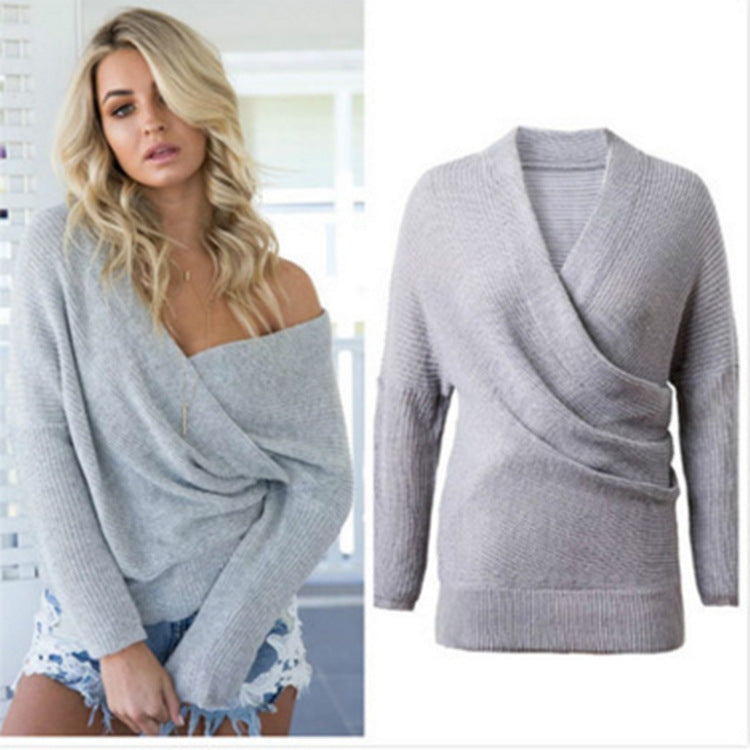 Damen Wickelpullover mit offenem Design und tiefem Ausschnitt Drune