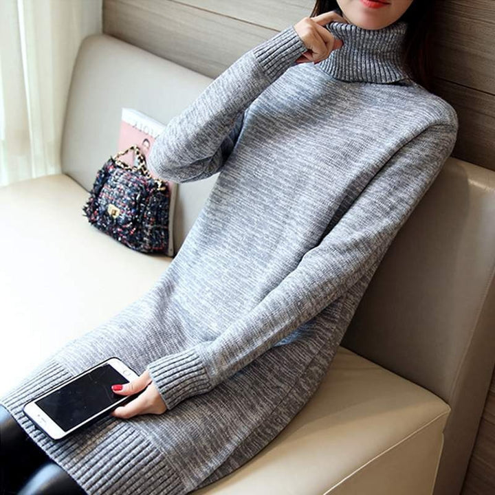 Damen Strickkleid mit hohem Rollkragen und gerippten Details Drune