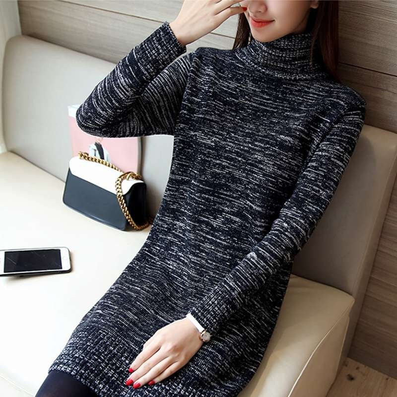 Damen Strickkleid mit hohem Rollkragen und gerippten Details Drune