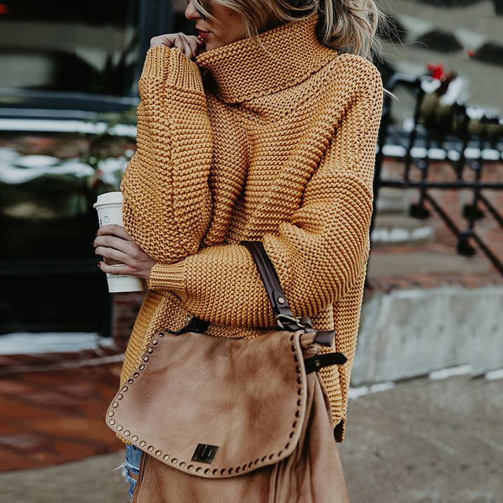 Damen Grobstrickpullover mit hohem Kragen und lässigem Schnitt Drune