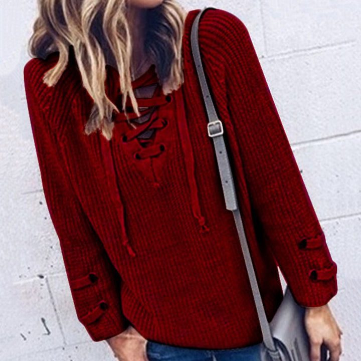 Damen Strickpullover mit Kordelzug und 3/4-Ärmeln Drune