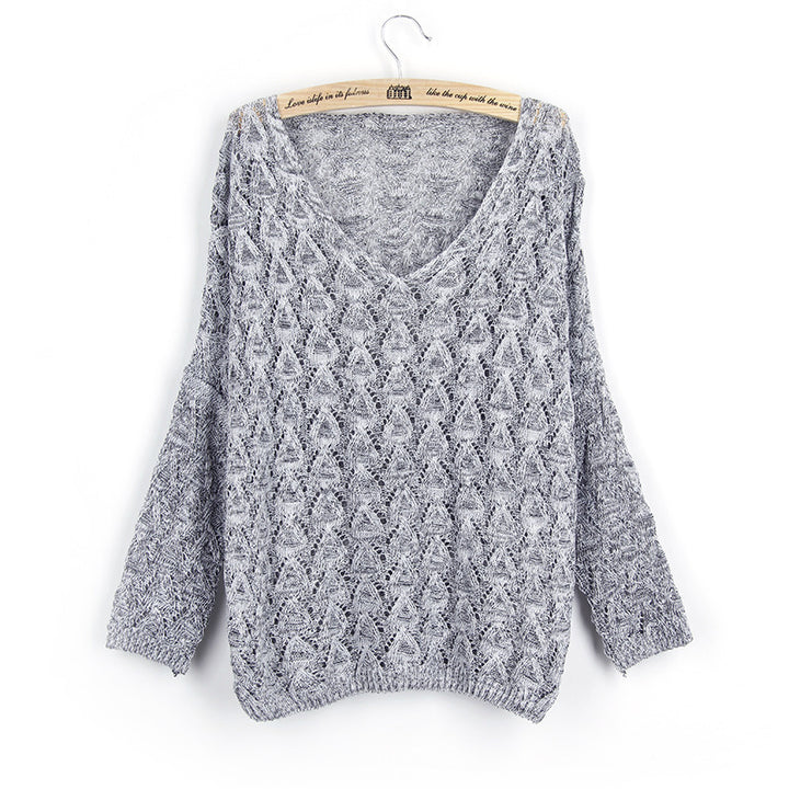 Damen lässiger Strickpullover mit V-Ausschnitt und luftiger Lochstruktur Drune