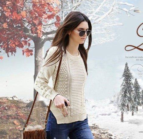 Damen Strickpullover mit strukturierter Oberfläche und seitlichen Taschen Drune