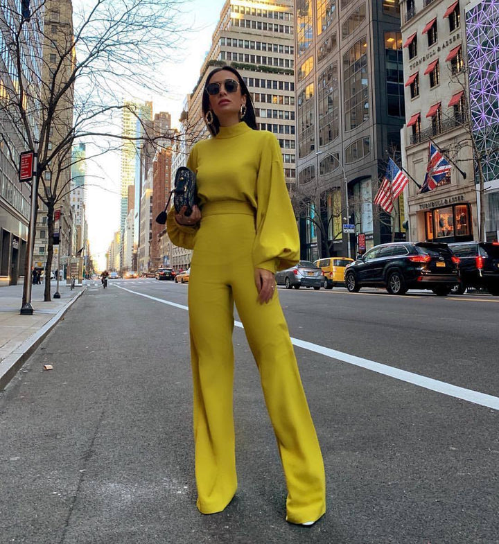 Damen Eleganter Jumpsuit mit weiten Ärmeln und hohem Kragen Drune
