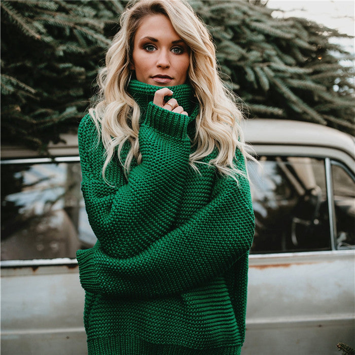 Damen Oversized Strickpullover mit hohem Kragen Drune