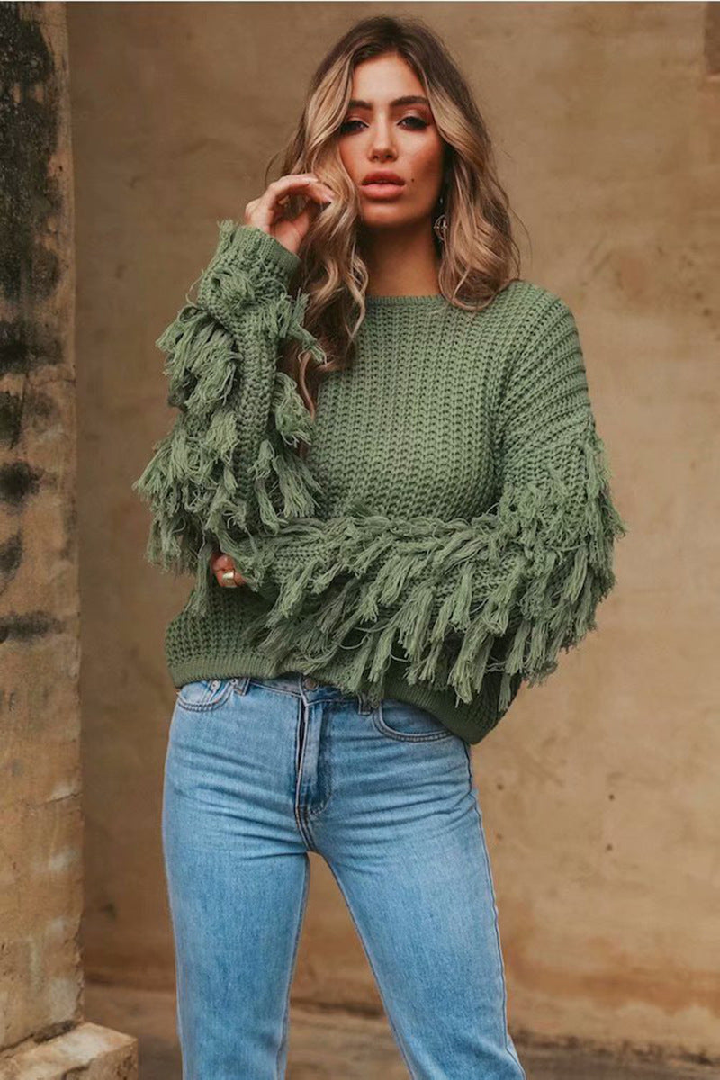 Damen Pullover mit Fransendetails Drune