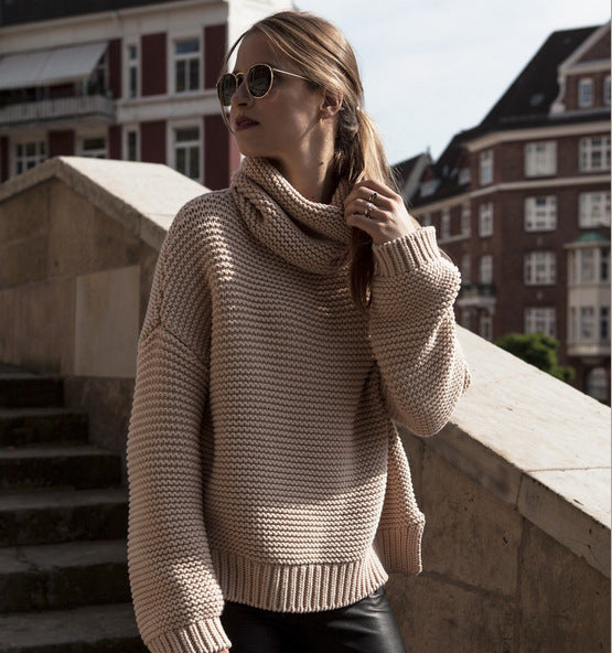 Damen Grobstrickpullover mit hohem Kragen und lässiger Passform Drune