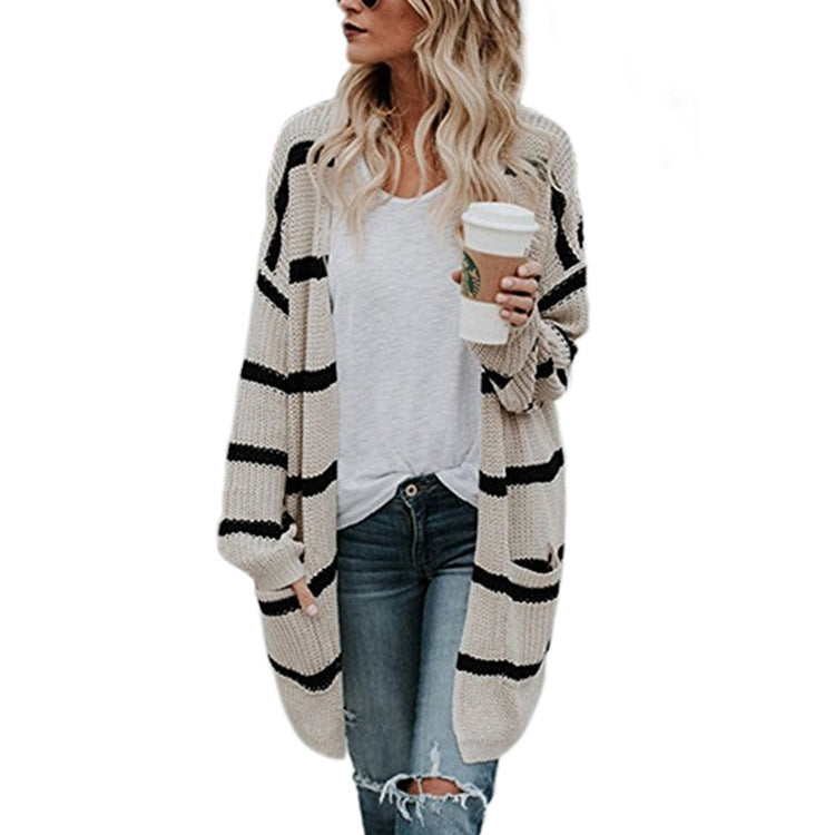Damen Grobstrickpullover mit lässigem Schnitt und modernen Streifen Drune