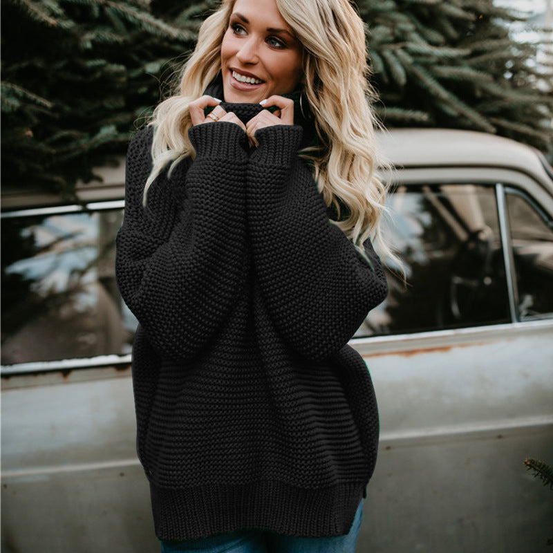 Damen Grobstrickpullover mit hohem Rollkragen und weiten Ärmeln Drune