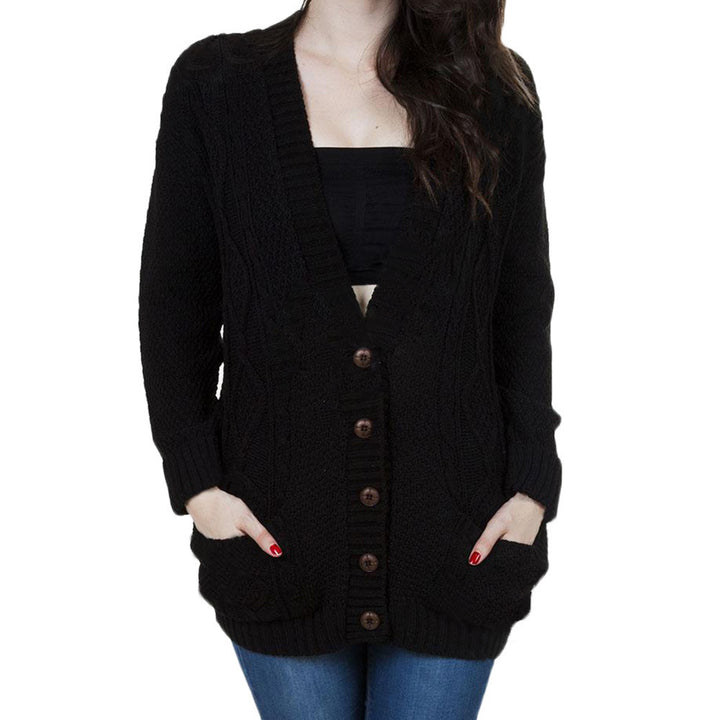 Damen Großer Strickcardigan mit tiefen Taschen und modernem Zopfdesign Drune