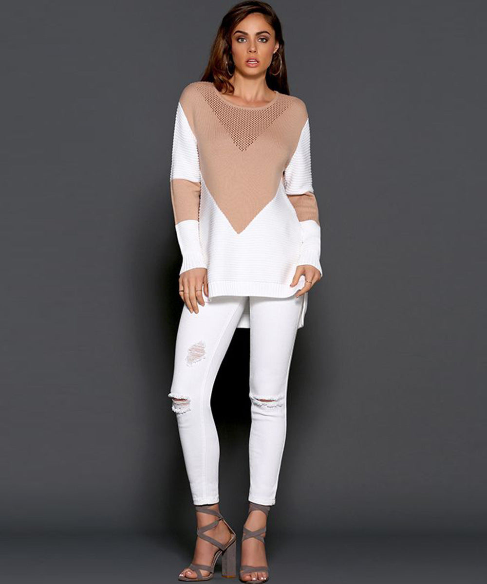 Damen modischer Strickpullover mit kreativem geometrischem Muster Drune