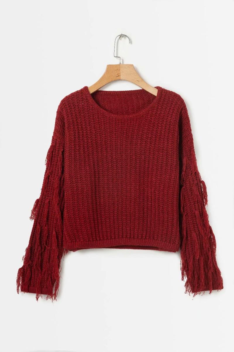 Damen trendiger Strickpullover mit ausgefallenen Fransenärmeln Drune