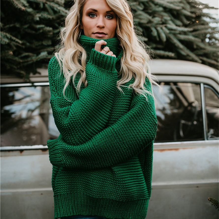 Damen Grobstrickpullover mit hohem Rollkragen und weiten Ärmeln Drune