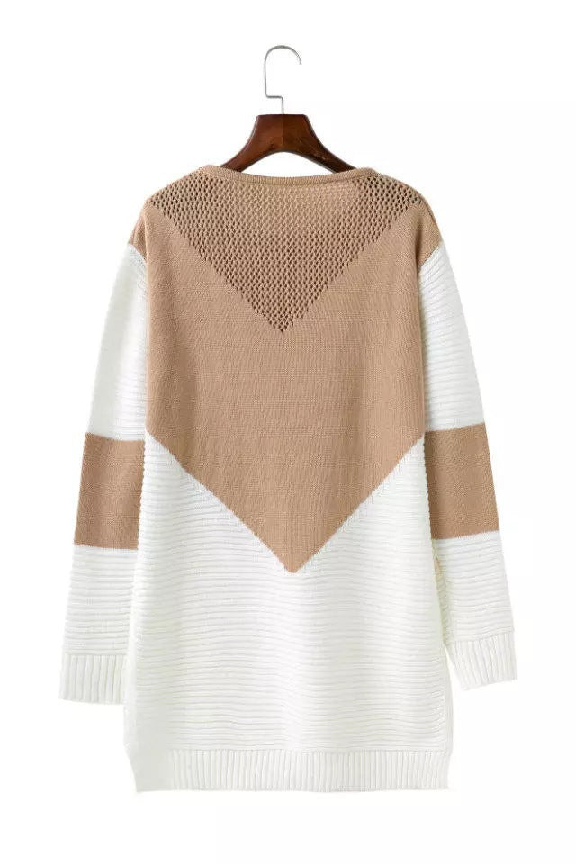Damen Grobstrickpullover mit modernem Farbblockdesign und dezentem V-Ausschnitt Drune