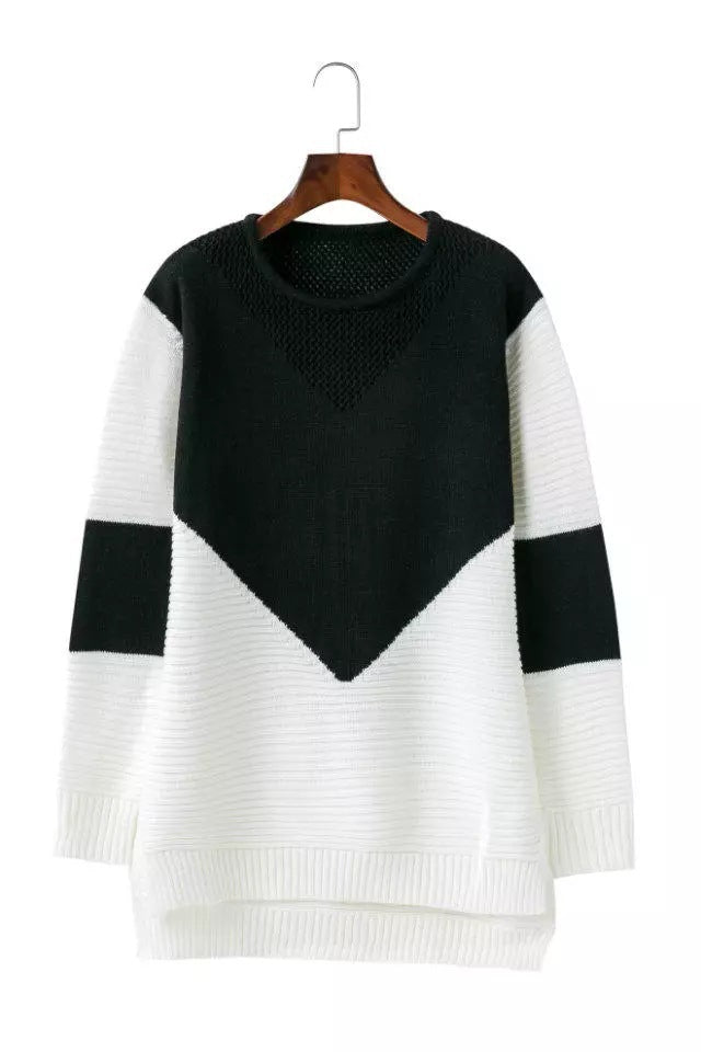 Damen Grobstrickpullover mit modernem Farbblockdesign und dezentem V-Ausschnitt Drune