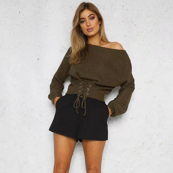 Damen Strickpullover mit vorderem Schnürdesign und modernem Schnitt Drune