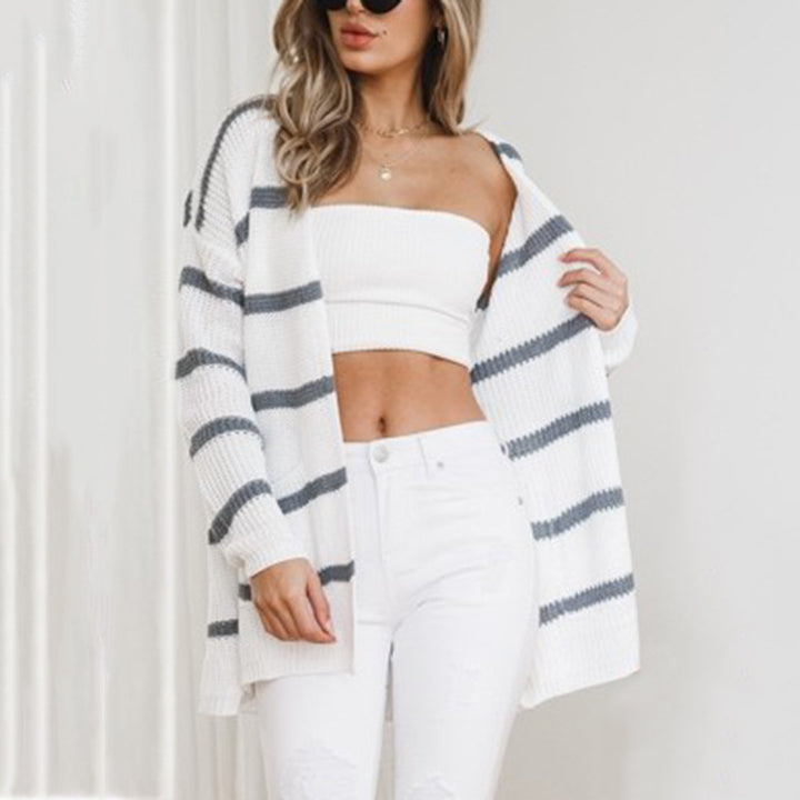 Damen Strickcardigan mit lässigem Streifendesign und offenen Fronten Drune