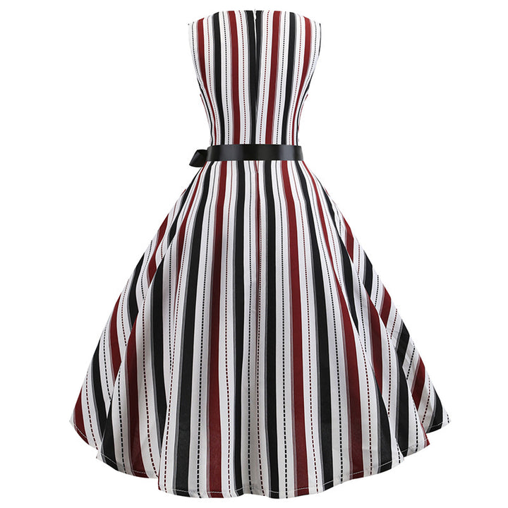 Damen A-Linien Kleid mit Streifenmuster und Taillengürtel Drune
