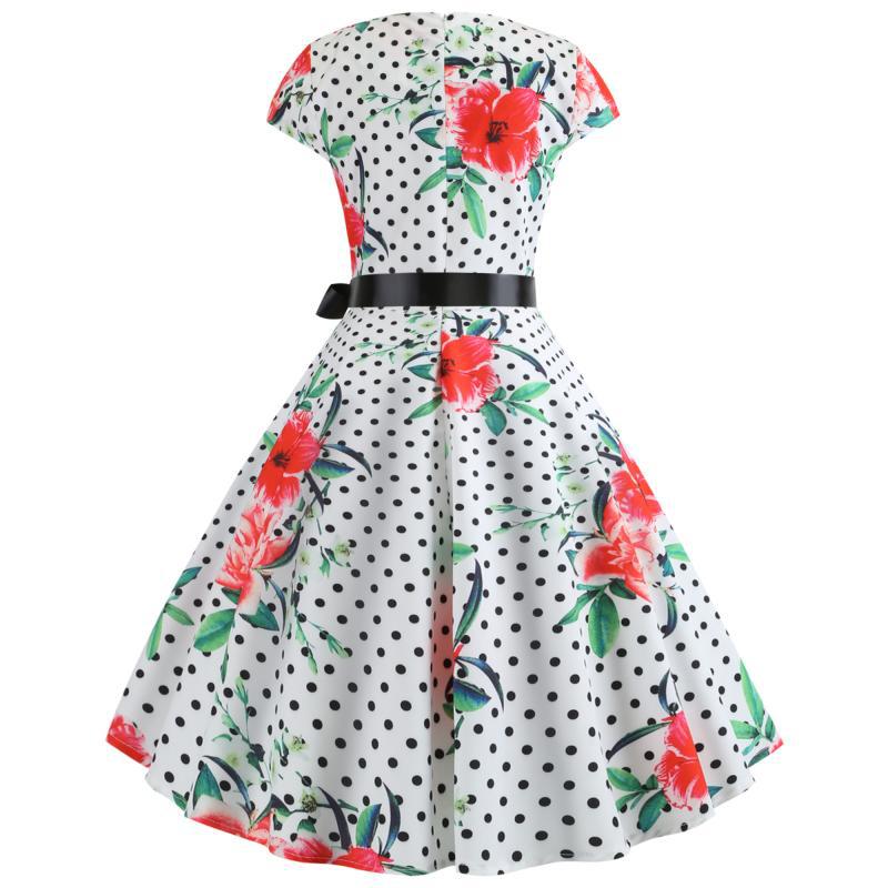 Damen Swingkleid mit floralem Design und Polka-Dots Drune