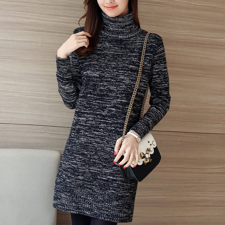Damen Strickkleid mit hohem Rollkragen und gerippten Details Drune