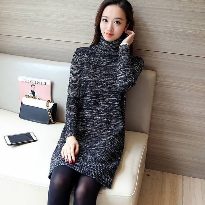 Damen Strickkleid mit hohem Rollkragen und gerippten Details Drune
