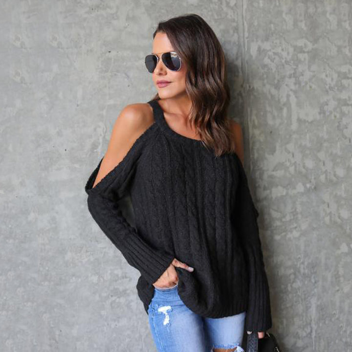 Damen Strickpullover mit off-shoulder Design und detaillierter Zopfstruktur Drune