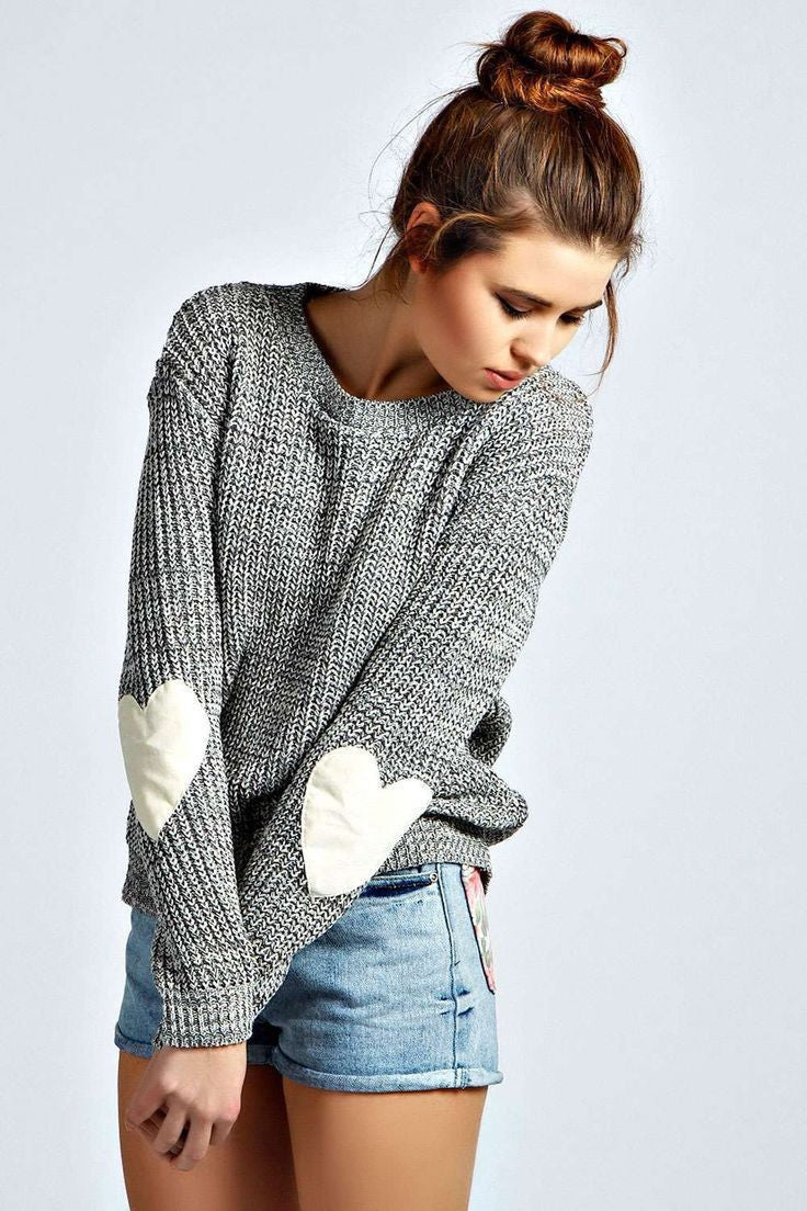 Damen Pullover mit Herz-Applikationen und strukturiertem Strick Drune