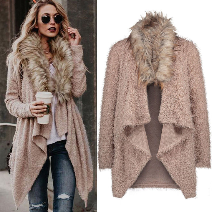 Damen Strickjacke mit kuscheligem Kragen und asymmetrischem Schnitt Drune