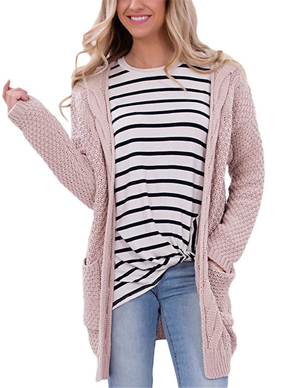 Damen Luftiger Strickcardigan mit offenen Taschen und lässigem Schnitt Drune