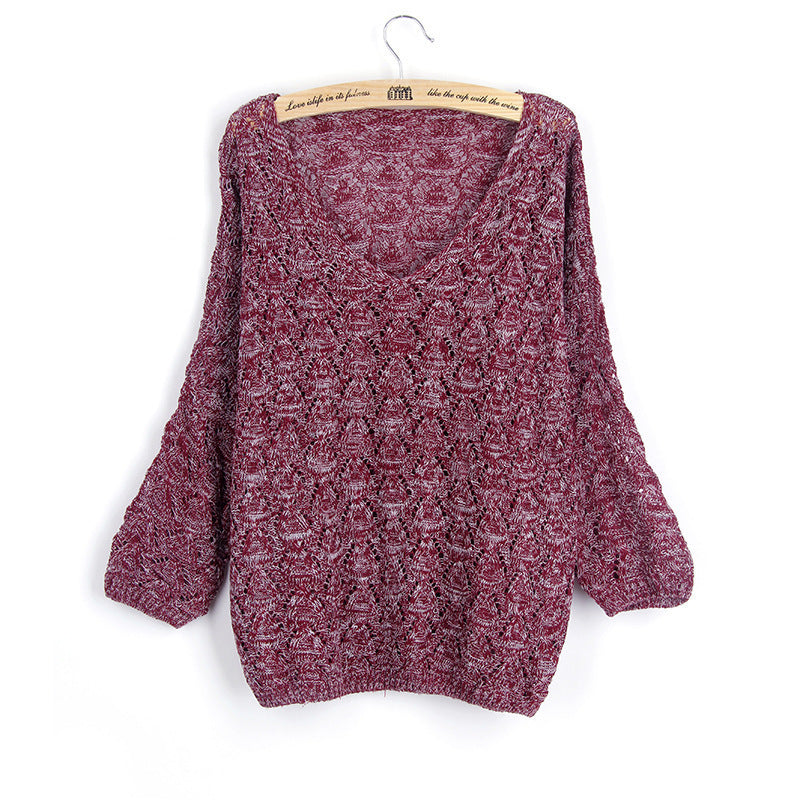 Damen lässiger Strickpullover mit V-Ausschnitt und luftiger Lochstruktur Drune
