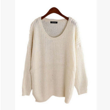 Damen Grobstrickpullover mit weiten Ärmeln und tiefem Rundhalsausschnitt Drune